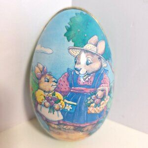 1995 Easter Bunny Egg Tin Container 5" Oval Vintage Hershey